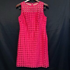 Lauren Ralph Lauren Pink Lace Cut Out Dress Size 6 Sleeveless Polka Dot